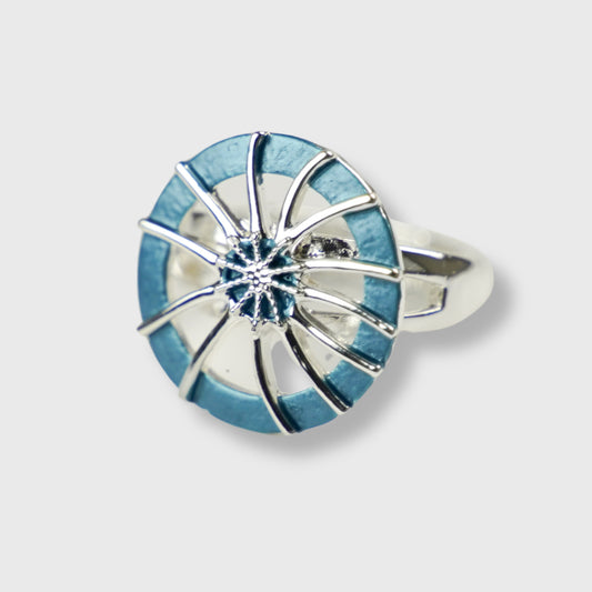 Anello Elasticizzato "Wheel Sunrise" – Placcatura in Argento con Tonalità Blu Dipinto a Mano | AlexArte