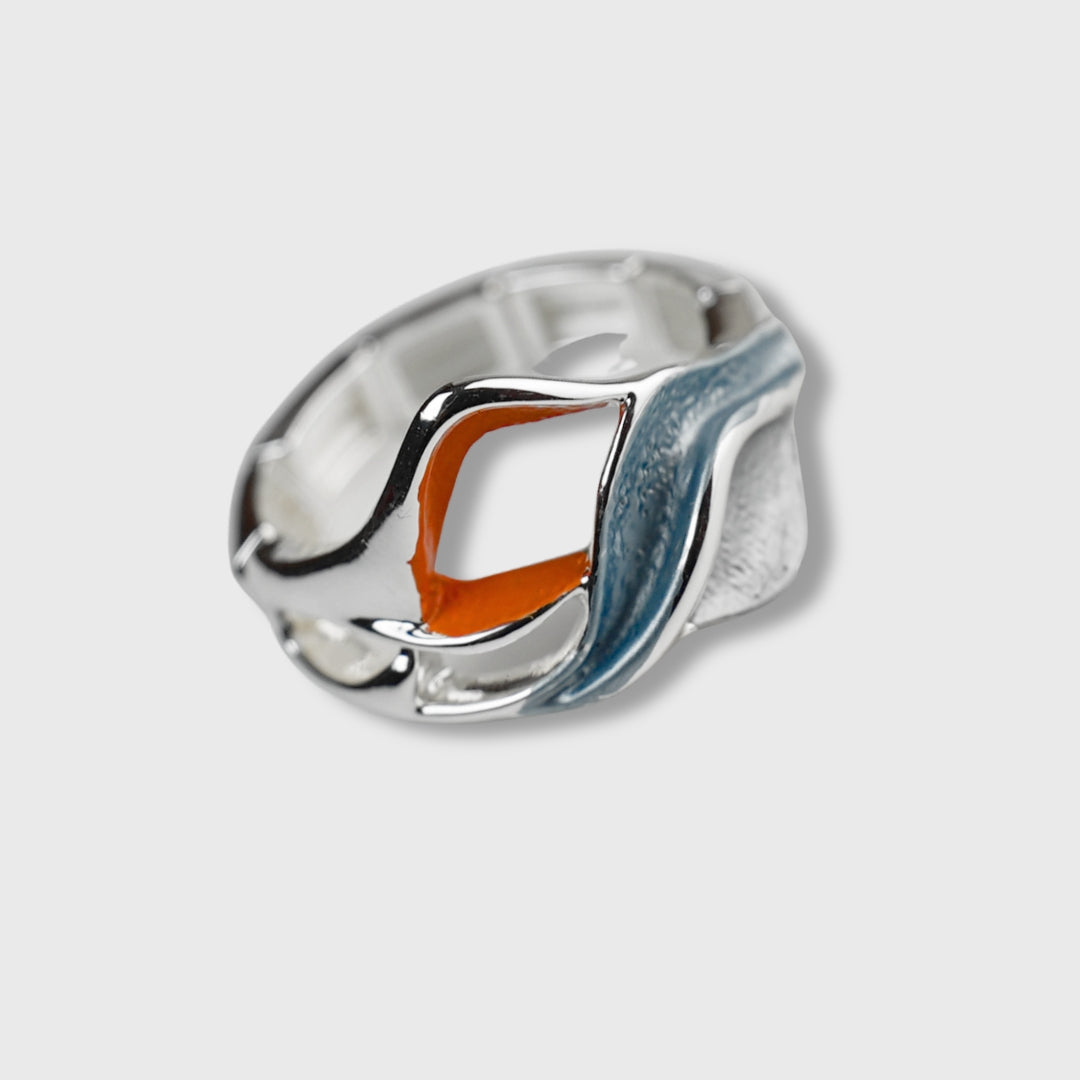 Anello Elasticizzato "Rays Sunrise" – Placcatura in Argento con Tonalità Blu e arancio Dipinto a Mano | AlexArte