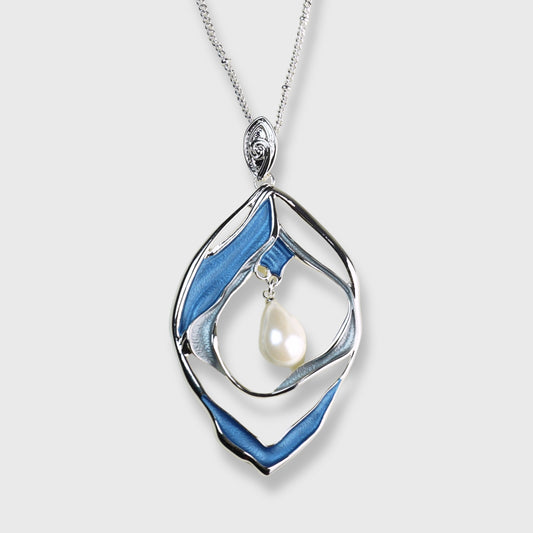 Collana Placcata Argento Donna "Oyster Sunrise" Tonalità  Blu su Placcatura Argento| AlexArte