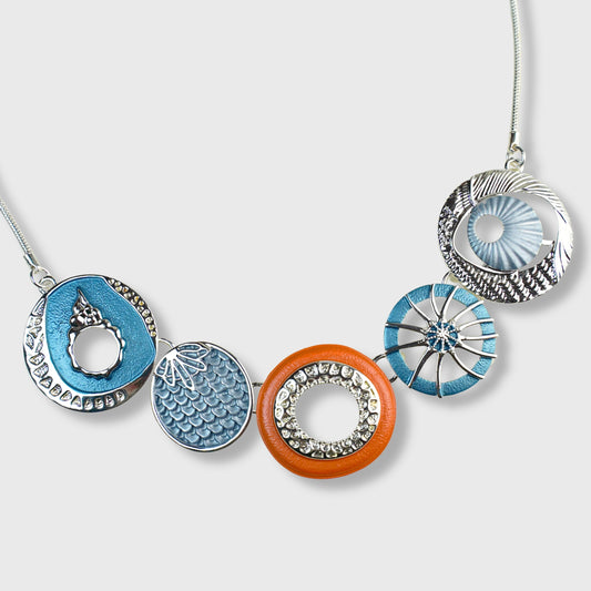 Collana Placcata Argento Donna "Sun Sunrise" Tonalità Arancio e Blu su Placcatura Argento| AlexArte