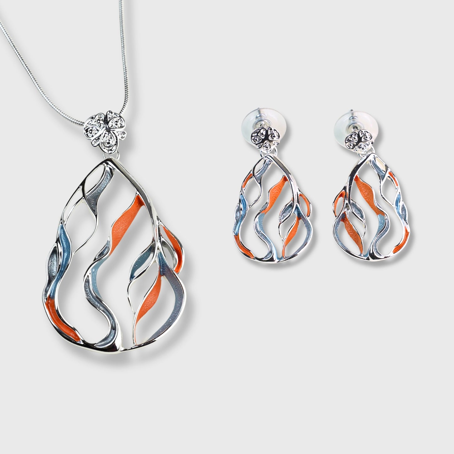 Parure "Rays Sunrise" – Collana e Orecchini in Argento con Tonalità Arancio e Blu | AlexArte