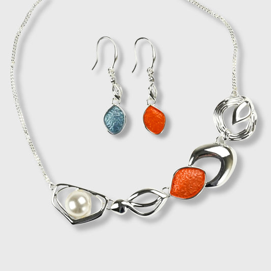 Parure "Orange Blue Sunrise" – Collana e Orecchini in Argento con Tonalità Arancio e Blu | AlexArte